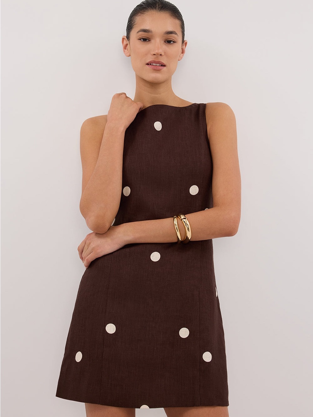 DISSH Brown Mini Dress with Cream Polka Dots